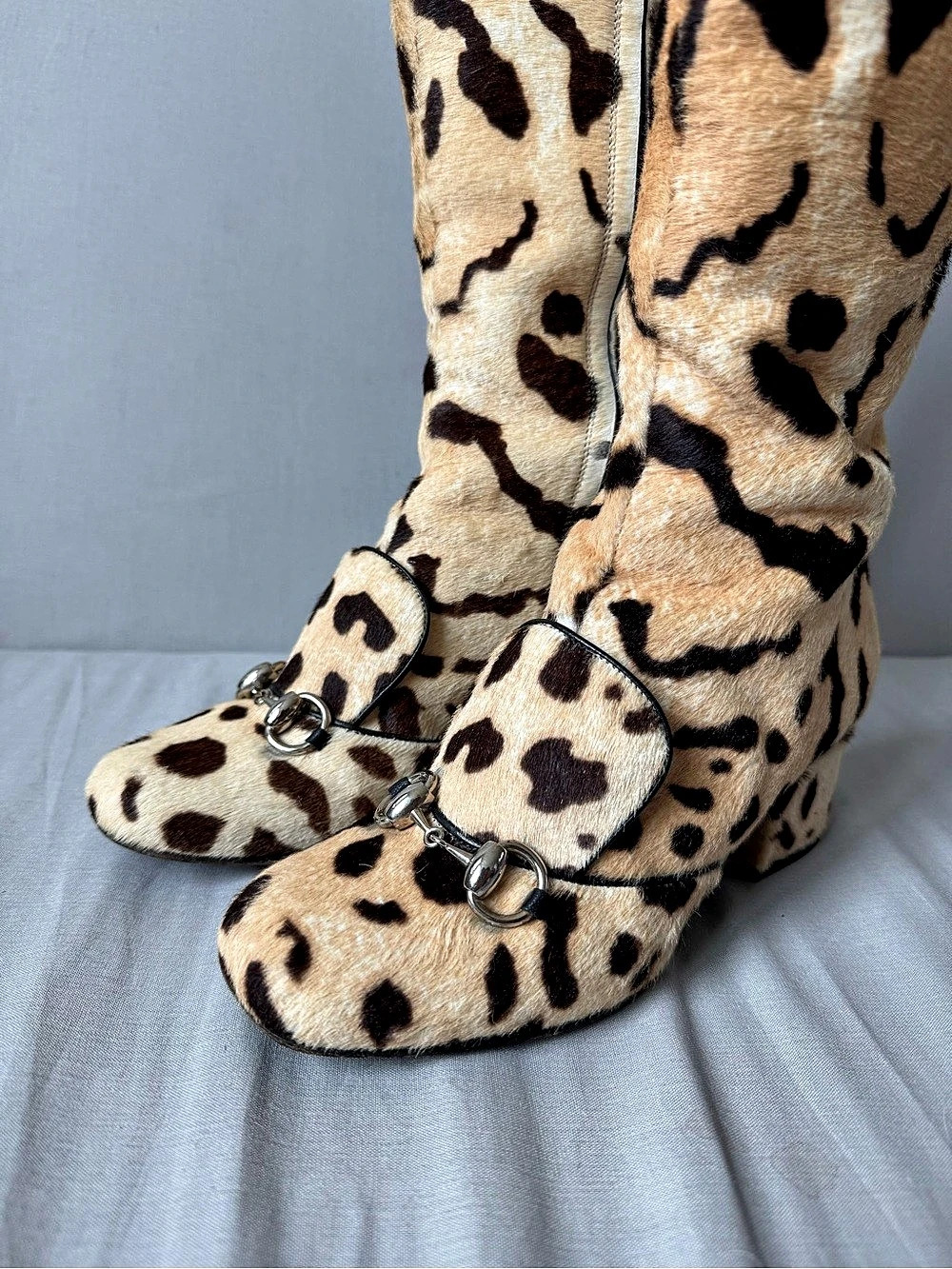Gucci Leopard Print Pony Hair Lilian Horsebit Knee High Boots FW 2014 Runway - Picture 8 of 13